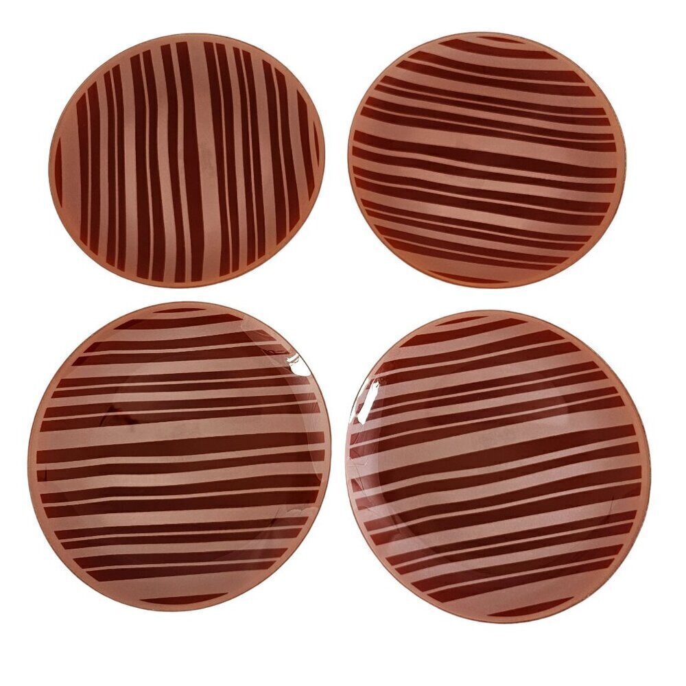 Temp-Tations Classic Red Stripe Glass Salad Luncheon Plates – Set of 4
